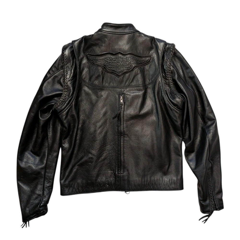 Harley Davidson Womens WILLIE G Zip‎ Off Sleeves Black Leather Jacket 98515 M